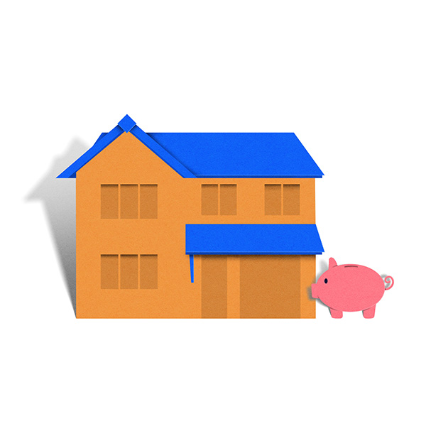 House with piggy bank outside
